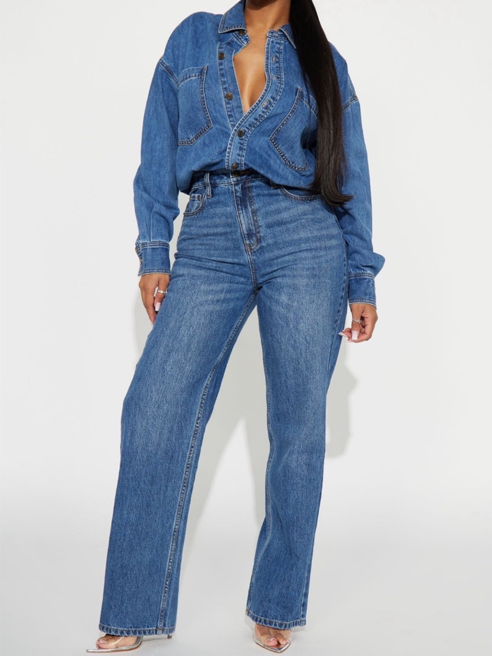 High-Rise Wide Leg Blue Denim Jeans